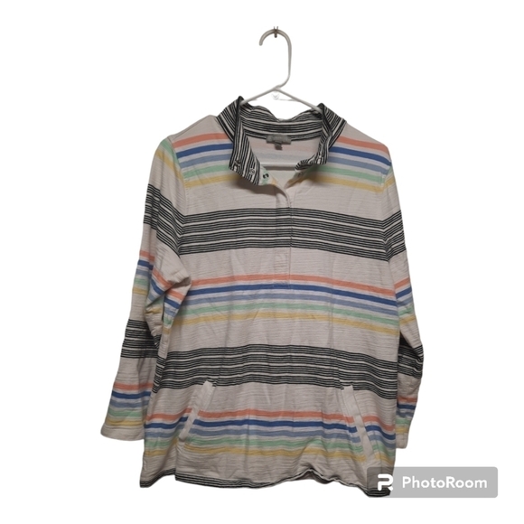 T by Talbots Womens UPF 50 Colorful Striped Light/Beach Wear Sweatshirt Size 1X - Picture 1 of 6